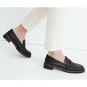 Madewell The Corinne Lugsole Loafer Black Leather NE526 Chunky Women's Size 9